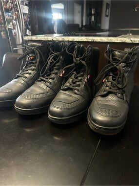 Odin - Women Black High-Top Perforated Leather Riding Sneakers
